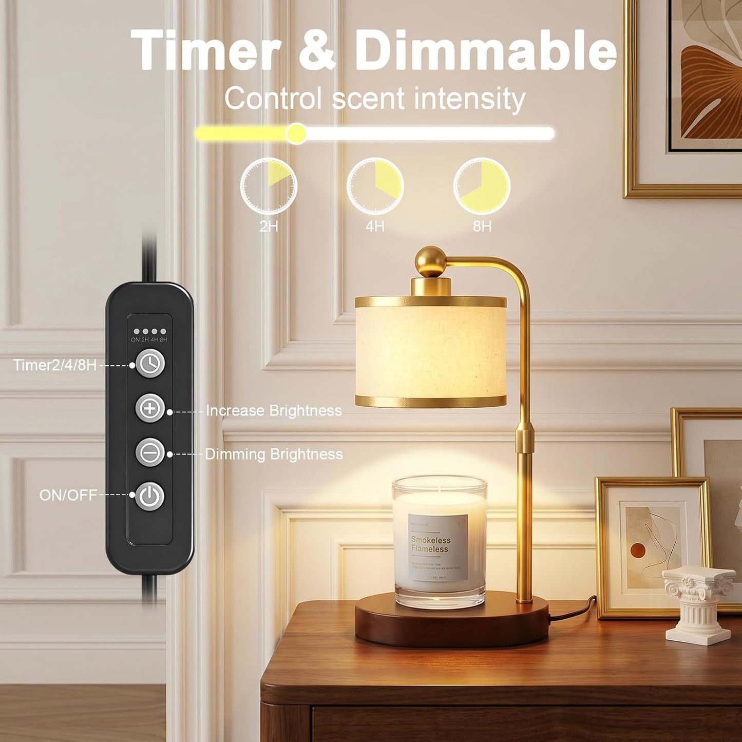 Candle Warmer Lamp with Timer, Modern Golden Candle Warmer for jar Candles, Electric Wax Warmer, Includes 2 Bulbs, Birthday Gift for Women, Mom, Housewarming