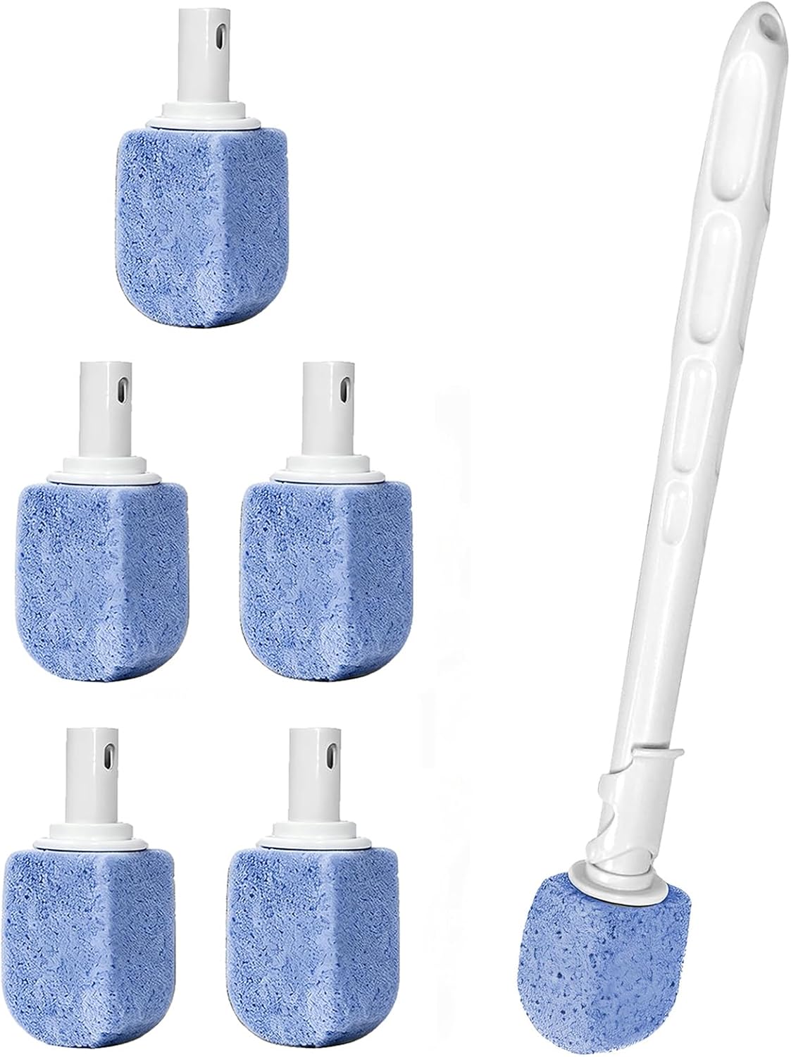 [5-Pack] Natural Blue Pumice Toilet Bowl Cleaner with Upgraded 30cm Handle, Snap-On Replacement Heads, Scratch-Free Scouring Stone for Limescale, Rust & Hard Water Stain