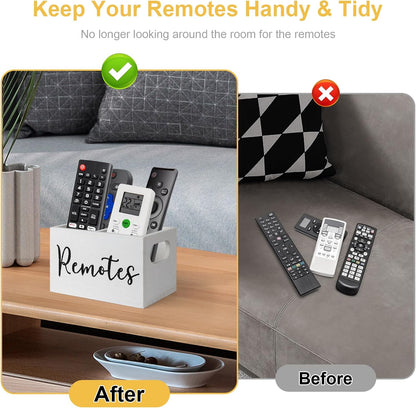 360° Rotating Remote Control Holder, Wooden TV Remote Holder for Table, Desk Organizer Caddy Media Storage Box for Living Room,Nightstand,Couch (Black)