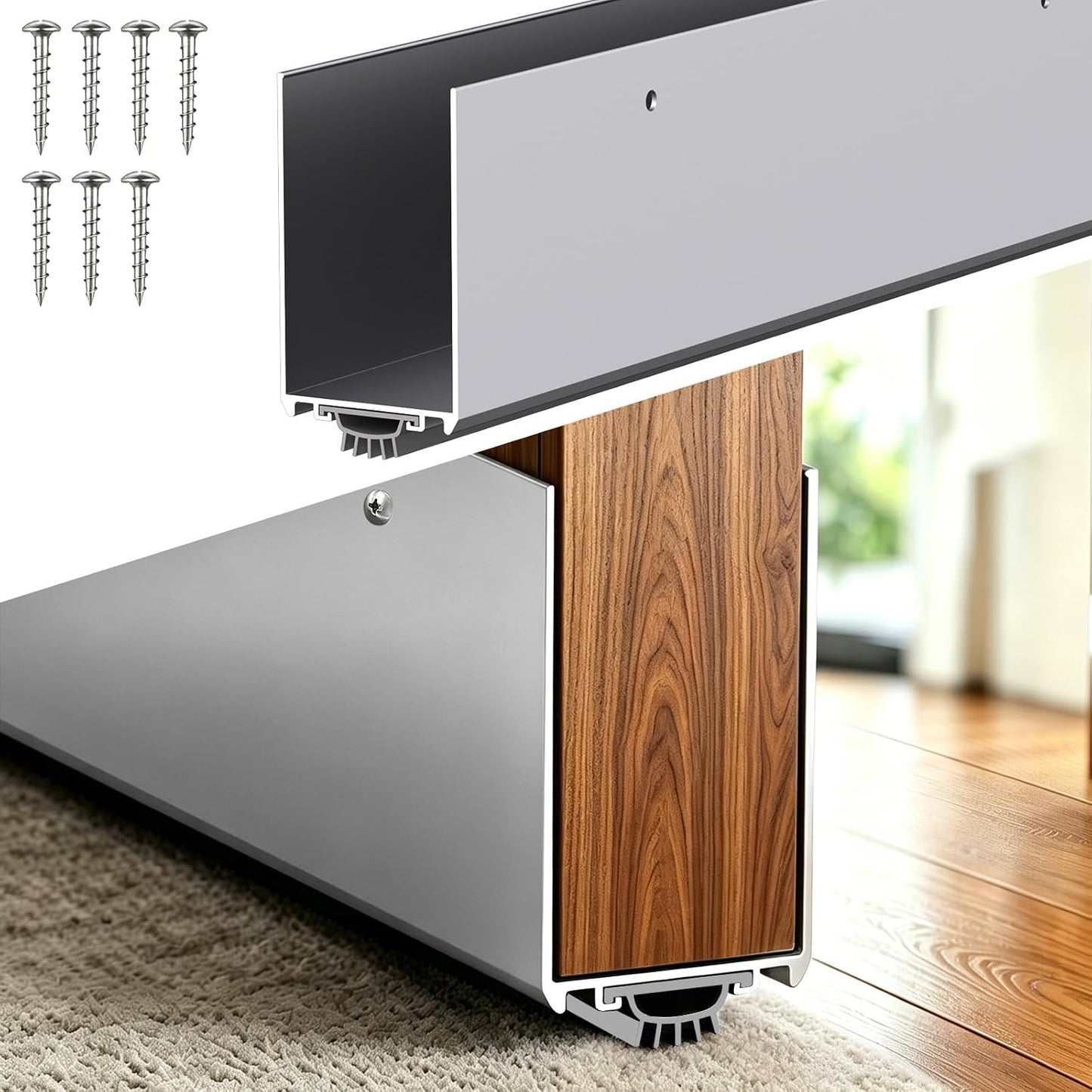 36" Metal Door Sweep with Kick Plate for 1-3/4" Thick Standard Exterior Doors, Aluminum and Vinyl U-Shape Screw-on Draft Stopper for Bottom, Blocks Dust, Insects & Drafts Saves Energy(Black)