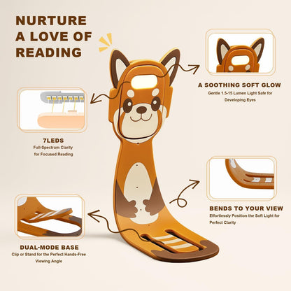Rechargeable Kids Book Light, Cute Bookmark Reading Light for Kids, Dimmable Portable LED Book Light for Reading in Bed, Eye-Caring Bedtime Reading Lamp for Children & Travel, Brown