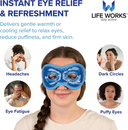 LIFE WORKS Gel Eye Mask with Cutout, Reusable, Hot or Cold, Blue
