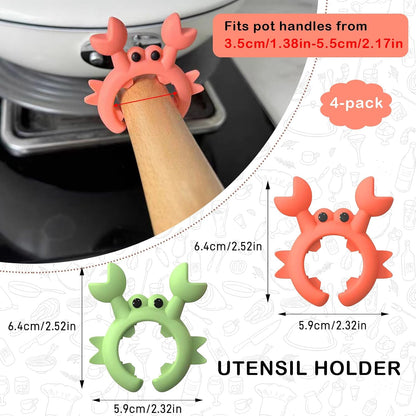 4 Pcs Crab Spatula Holder, Silicone Crab Shaped Spoon Rest, Anti-Scalding Adjustable Cooking Utensil Holder for Pot, Silicone Boil Over Spill Stopper Creative Crab Gifts for Crab Lovers