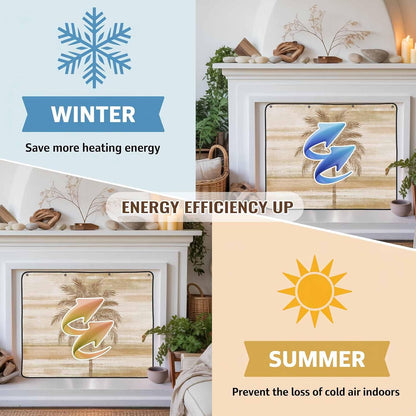 Magnetic Fireplace Cover Beige Summer Palm Tree Fireplace Screen Decorative Tropical Leaves Plant Insulation Fireplace Blocker Save Energy Fireplace Draft Stopper Covers for Living Room 45x34 Inch