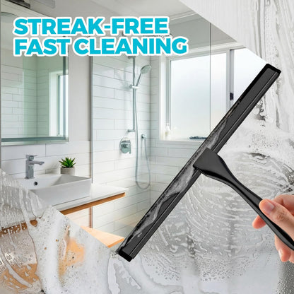 2pcs Shower Squeegee for Glass Doors with Adhesive Hanging Hook Set | 10” Silver, Bathroom Accessories, Window Cleaner, New Home Essentials, Soft Rubber Blade, Metal Handle, Ergonomic Grip