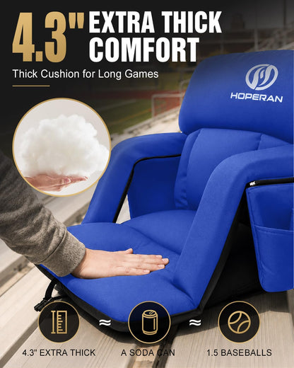 HOPERAN 25in Heated Stadium Seats for Bleachers, 4.3" Extra Thick, Pink | Super Soft Sofa-Style, Independent Seat&Back 3 Level Heat (NO Battery), 6 Recliner, Anti-Slip, Side Pockets, Backpack Straps