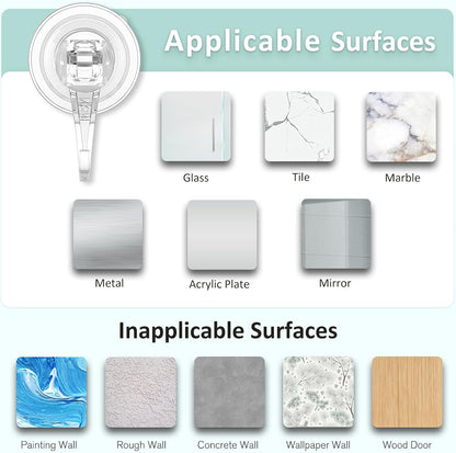 VIS'V Shower Suction Cup Hooks, Removable and Reusable, Clear, Small, 2 Pcs | Clear Invisible Design, Locking Suction Technology, Dual Vacuum Suction, Heavy Duty, Fits for Smooth Flat Surfaces
