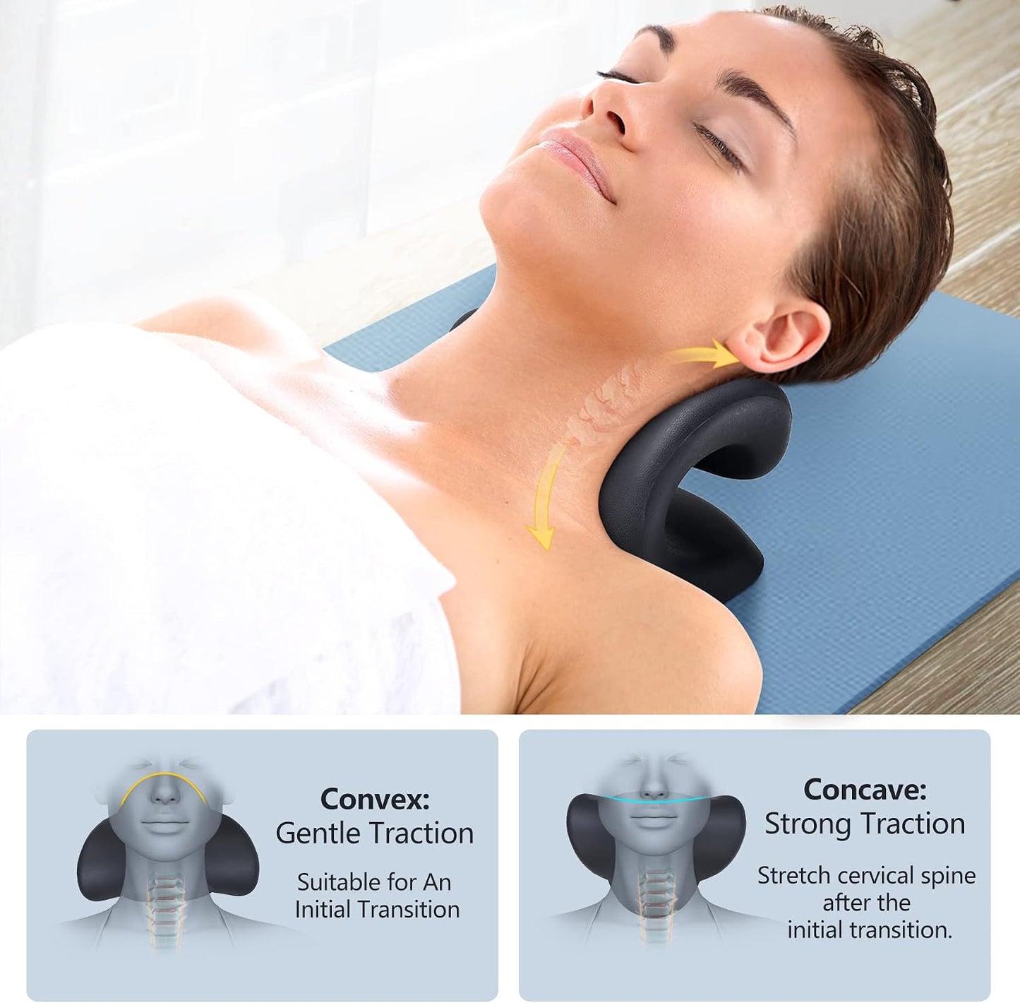 Neck Stretcher for Neck Pain Relief, Heated Cervical Traction Device Pillow with Graphene Heating Pad, Neck and Shoulder Relaxer for TMJ Pain Relief and Cervical Spine Alignment (Dark Blue)