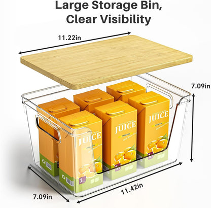 2 Set Pantry Organizer and Stackable Storage Kitchen,Sturdy and Durable Storage Basket for Potato, Onion, Garlic, Fruit, Vegetable, Produce, Clear Plastic Storage with Lid&Handle