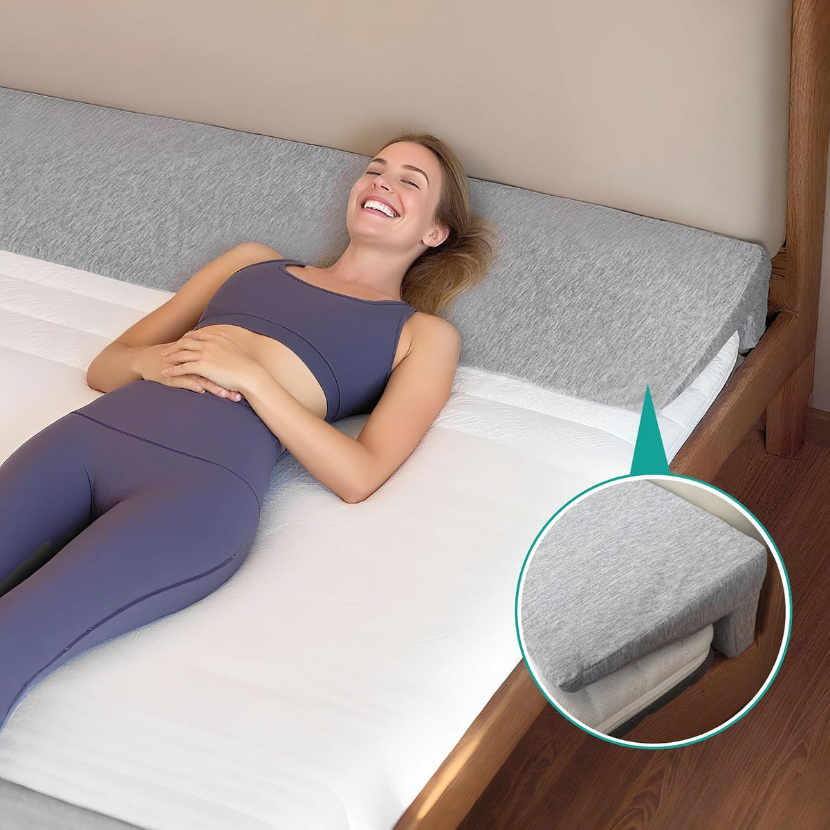Wibeelee 60"x8"x5" Bed Wedge Pillow for Headboard Bed Wedge Gap Filler Cover 1.5-inch Gaps Mattress Wedge Gap Filler to Stop Items Falling Down(Grey)