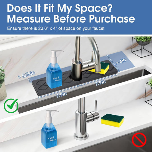 24 Inch Kitchen Sink Splash Guard, Sink Splash Guard Behind Faucet, Silicone Faucet Handle Drip Catcher Tray Mat for Kitchen, Bathroom Counter, Dark Gray, 23.6" x 4"