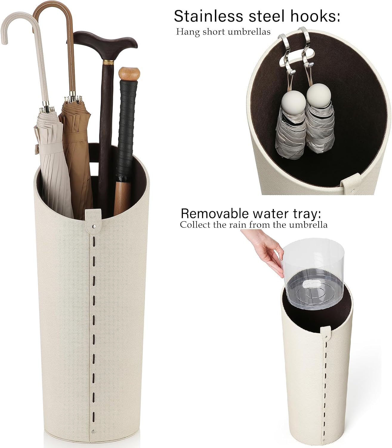 Tall Umbrella Holder White That won't Tip Over and Removable Drip Water Tray Modern Farmhouse Home Decor Umbrella Bucket Rack Can Storage 10 Different Sizes of Golf Umbrellas Canes etc