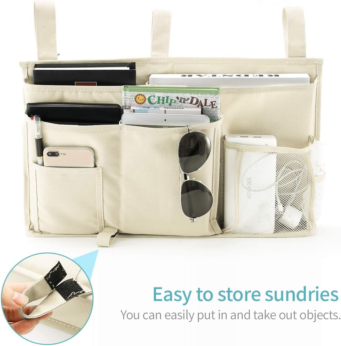 Bseash Bunk Bed Organizer, Bedside Caddy Hanging Bed Organizer Storage Bag 8 Pockets, for College Dorm Rooms Bed, Hospital Bed, Baby Bed Rails, 600D Oxford Cloth