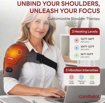 Cordless Shoulder Heating Pad with Massager, Heated Shoulder Brace
