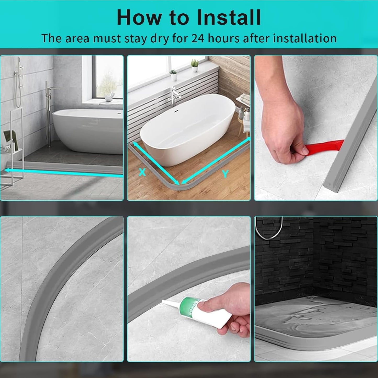 3ft/5ft/6ft/8ft10ft Collapsible Shower Threshold Water Dam Water Barrier for Shower and Water Stopper Keeps Water Inside Water Threshold for Wet and Dry Separation (3ft, Clear)