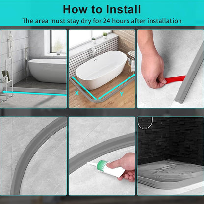 3ft/5ft/6ft/8ft10ft Collapsible Shower Threshold Water Dam Water Barrier for Shower and Water Stopper Keeps Water Inside Water Threshold for Wet and Dry Separation (3ft, Clear)