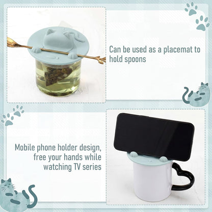 4 Pcs Tea Bag Squeezer 4 Inch Silicone Tea Bag Holder & Squeezer Dishwasher Safe Purple Cute Cat-shaped Cup Silicone Lids Warm Cover Supplies