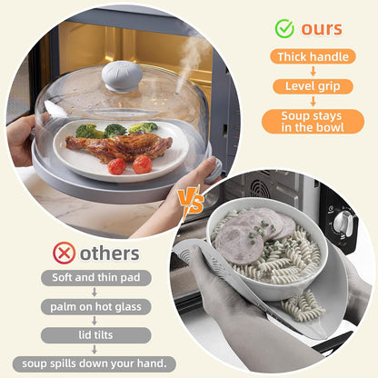 2 in-1 Glass Microwave Cover for Food-10.23” Tempered Glass Microwave Splatter Cover & Food Grade Silicone Tray with Anti-Scald Handles,Tall Glass Plate Guard with Vent Holes-BPA Free,Dishwasher Safe