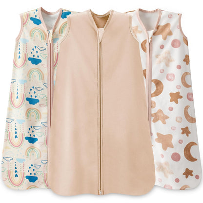 Baby Sleep Sack 0-6 Months, 100% Cotton Wearable Blanket, 0.5 Tog, 3 Pack