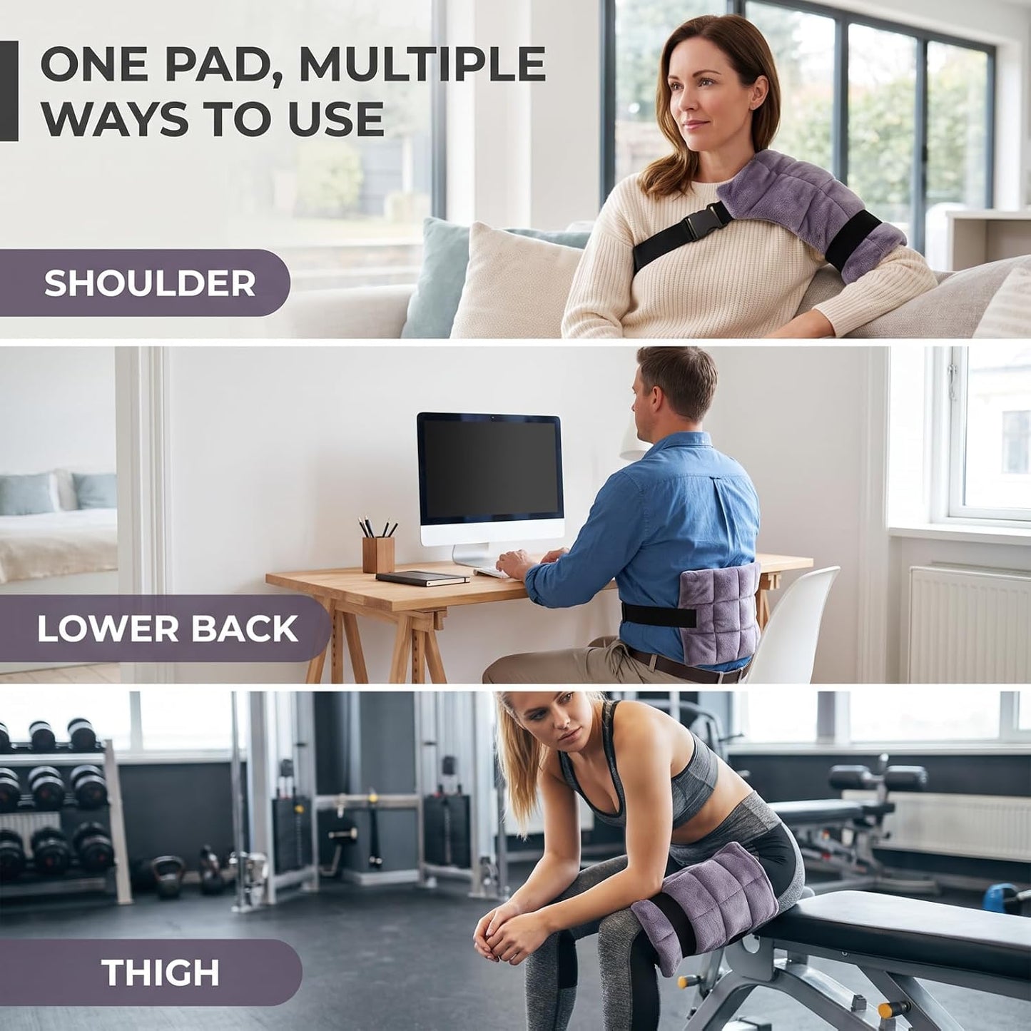 Multi-Functional Flax Seed Hot & Cold Therapy Wrap | 9-Grid Quilted Design · High-Elastic Strap | Microwave Heatable, No Power Needed | for Shoulder, Waist & Thigh | Gray