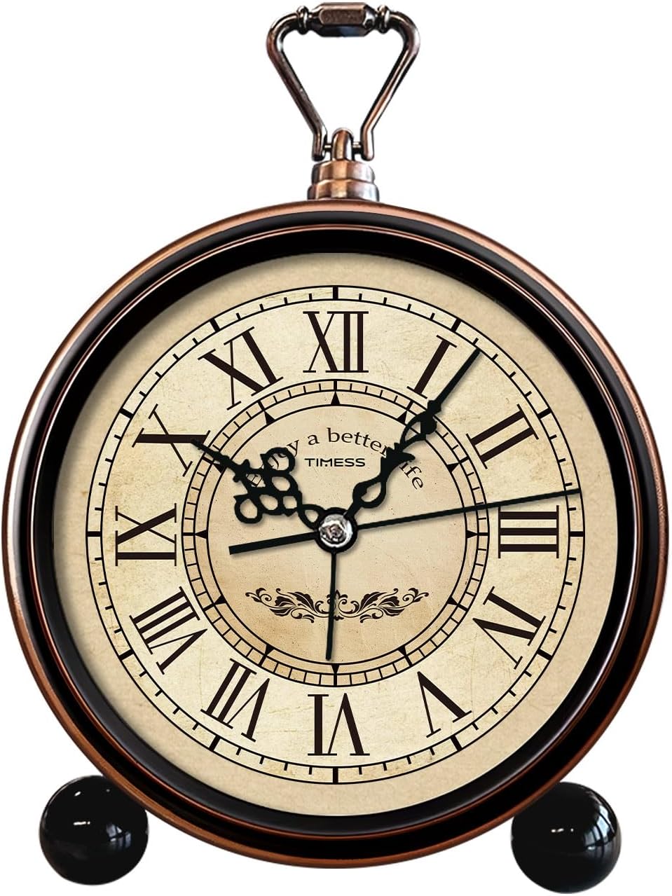 TIMESS 4.3-Inch Vintage Analog Alarm Clock, Silent Non-Ticking, Brown