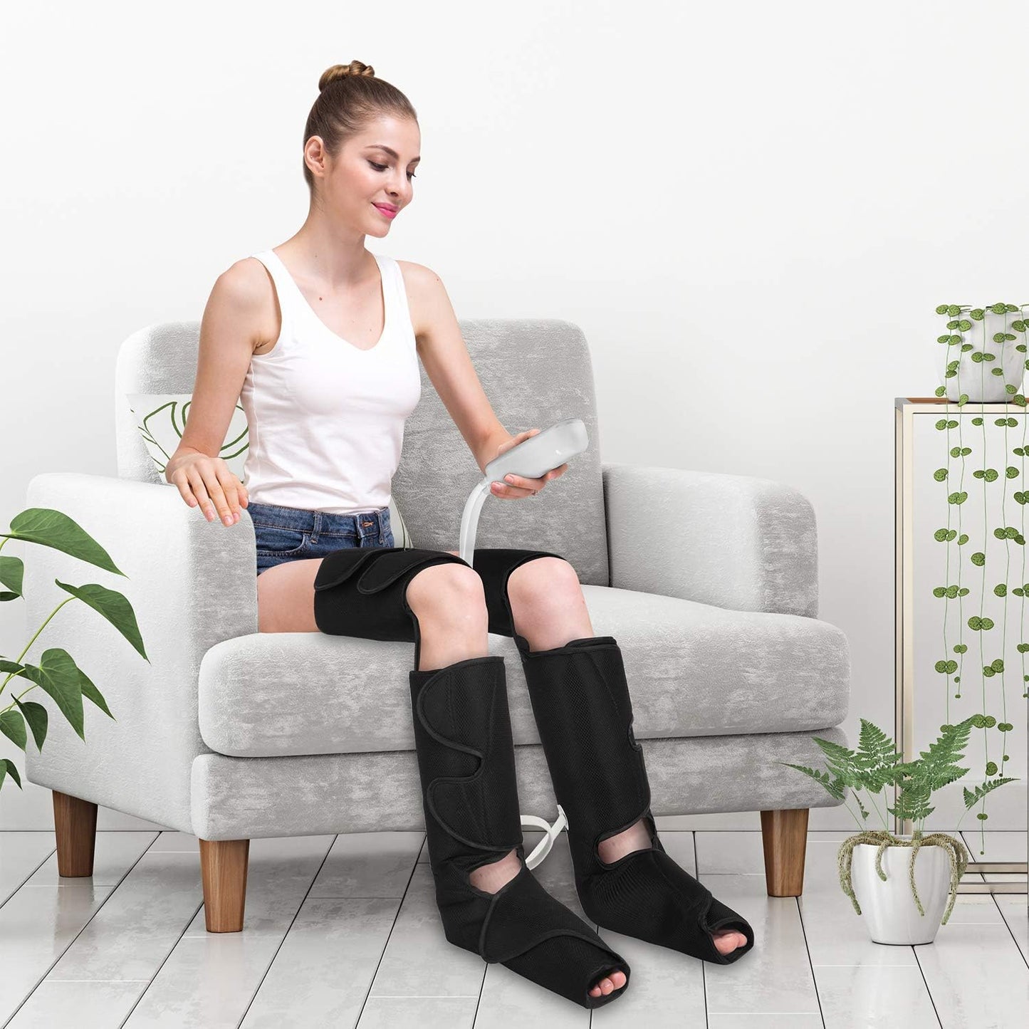 QUINEAR Full Leg Massager, Foot, Calf & Thigh Massage Machine- 3 Intensities 3 Modes Air Compression Therapy Device Help for Elderly Pain Relief, Swelling, RLS, Edema, 2 Extensions for Bigger Calf