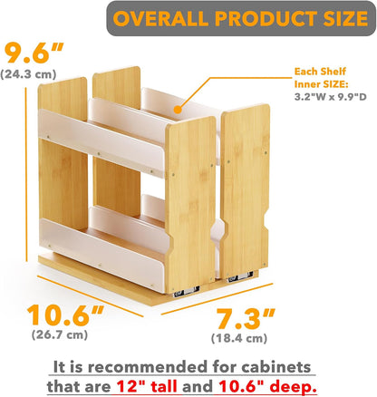 SpaceAid Bamboo Pull Out Spice Rack Organizer for Cabinet, Heavy Duty Slide Out Seasoning Kitchen Pantry Sliding Vertical Organization, 7.6" Wide, 3 Drawers(2" Wide), 2-Tier, Natural