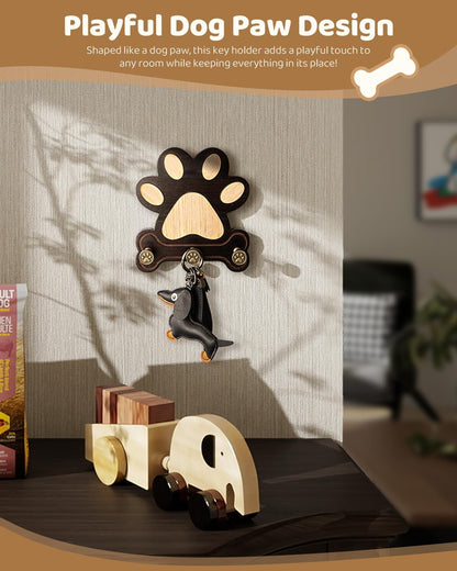 MTERSN Pine Wood Dog Leash Holder for Wall for Dog Walking Station, Black