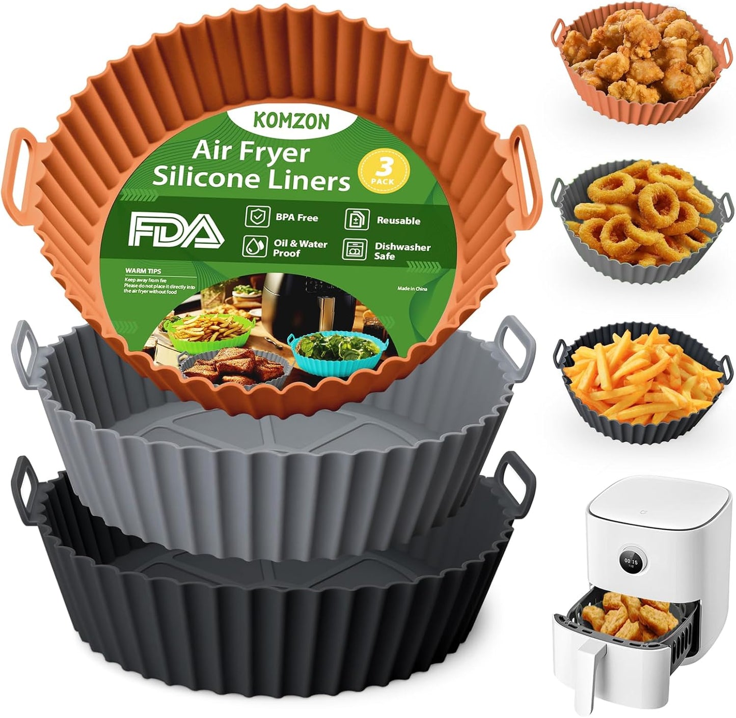 3 Pack Air Fryer Silicone Liners, 8Inch Airfryer Liners, AirFryer Basket Liner, Reusable Food Grade Air Fryers Basket Pots Oven Liner Baking Tray, Air Fryer Silicone Mat Accessories Kitchen
