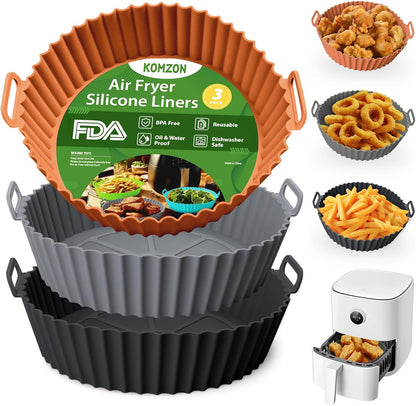3 Pack Air Fryer Silicone Liners, 8Inch Airfryer Liners, AirFryer Basket Liner, Reusable Food Grade Air Fryers Basket Pots Oven Liner Baking Tray, Air Fryer Silicone Mat Accessories Kitchen