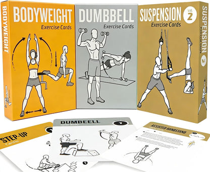 Bodyweight & Dumbbell Workout Cards - 100 Large 5"x3.5" Exercise Cards with 24 Strength Moves, Home & Gym Fitness Cards for Men & Women, Beginner Fitness Guide