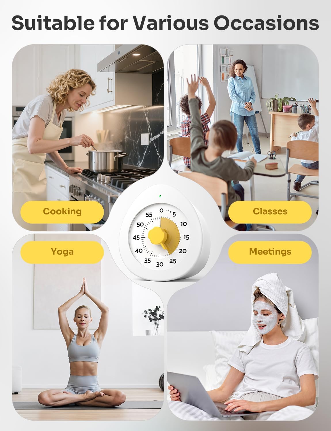 LIORQUE Visual Timer for Kids with Pause, 60 Minute Countdown Timer, White