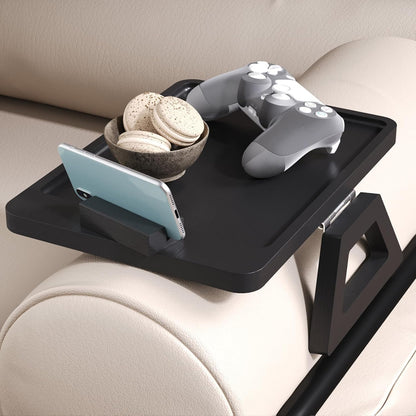 Couch Arm Tray,Bamboo Folding Sofa Tray,Sofa Armrest Trays Clip-On Couch Desk for Drinks,Snacks,Phone,Remote Control（Black）