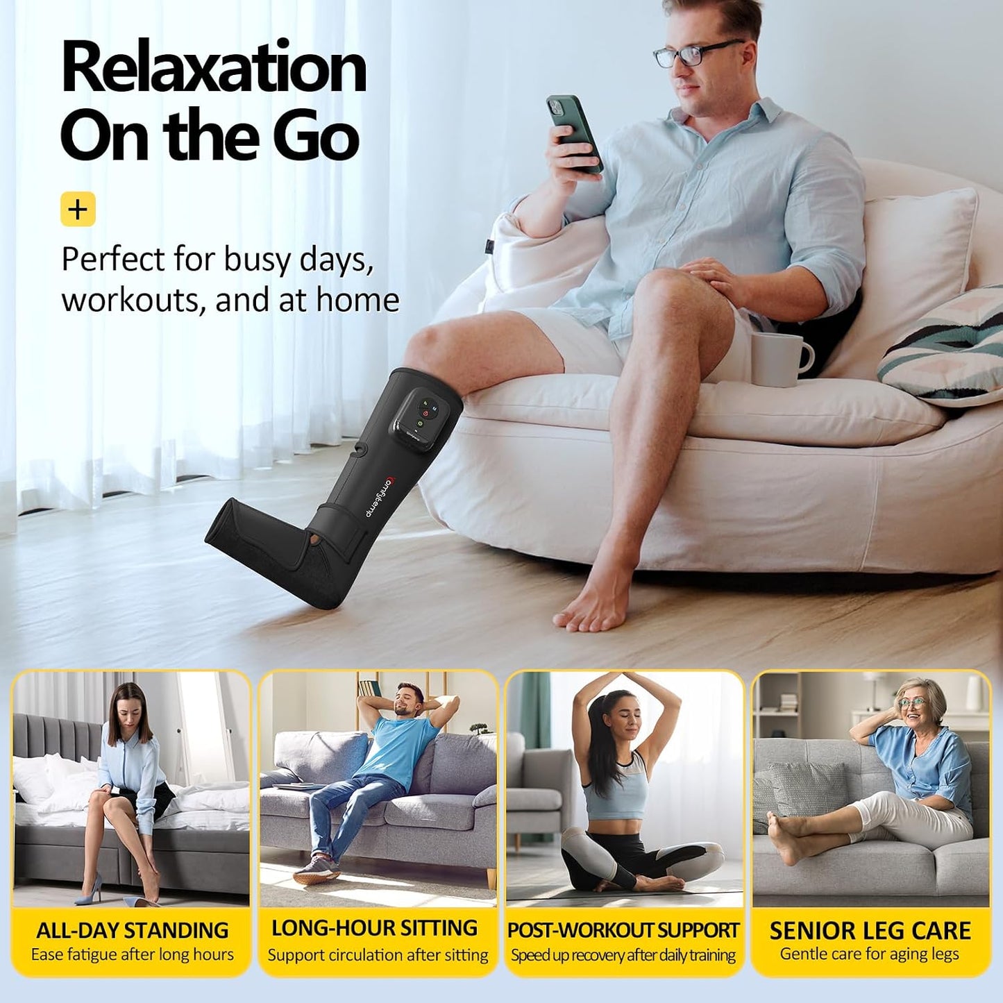 Comfytemp Air Compression Leg Massager for Circulation and Pain Relief FSA | Cordless & Rechargeable, Recovery for Varicose Veins, RLS, Foot and Calf Compression Boots, HSA Eligible (Fit Calf 13"~19")