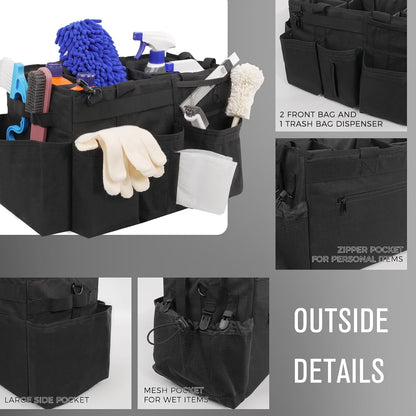 SCAVATA Wearable Cleaning Caddy, Cleaning Caddy Supplies Organizer with Handle & Shoulder Straps for Housekeepers, Under Sink & Car Cleaning Tool Organizers Bag with 4 Foldable Divider (NavyBlue)