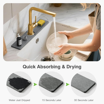 Premium Stone Faucet Mat for Kitchen Sink, 30" x 4" White | Quick Drying & Water Absorbent, Sink Splash Guard Tray for Prevents Moisture Buildup