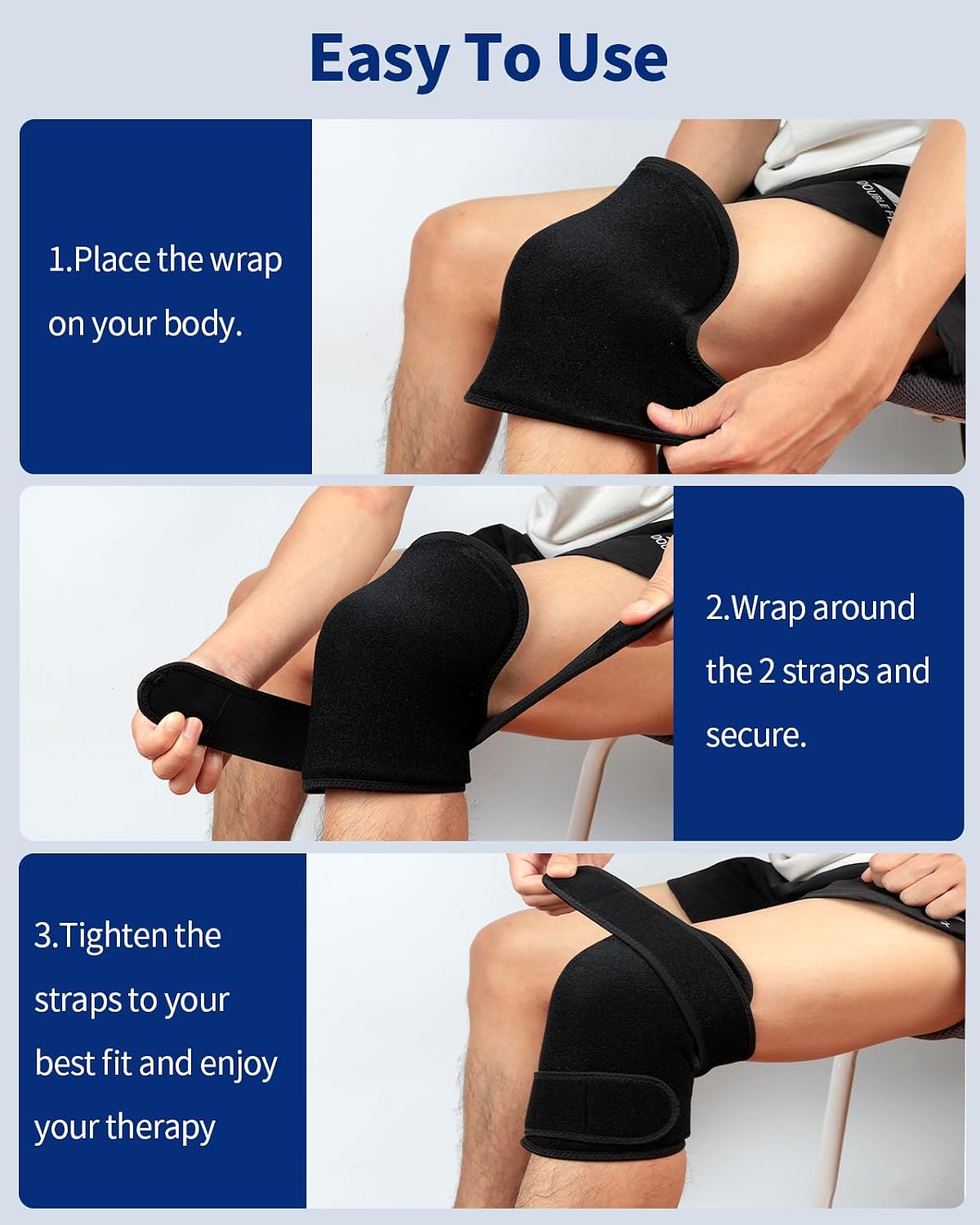 Gel Ice Pack Wrap with Straps for Knee,Elbow, Wrist, Neck, Ankle & Back,Reusable Ice Packs for Injuries, Inflammation & Recovery Hot Cold Therapy Short Style