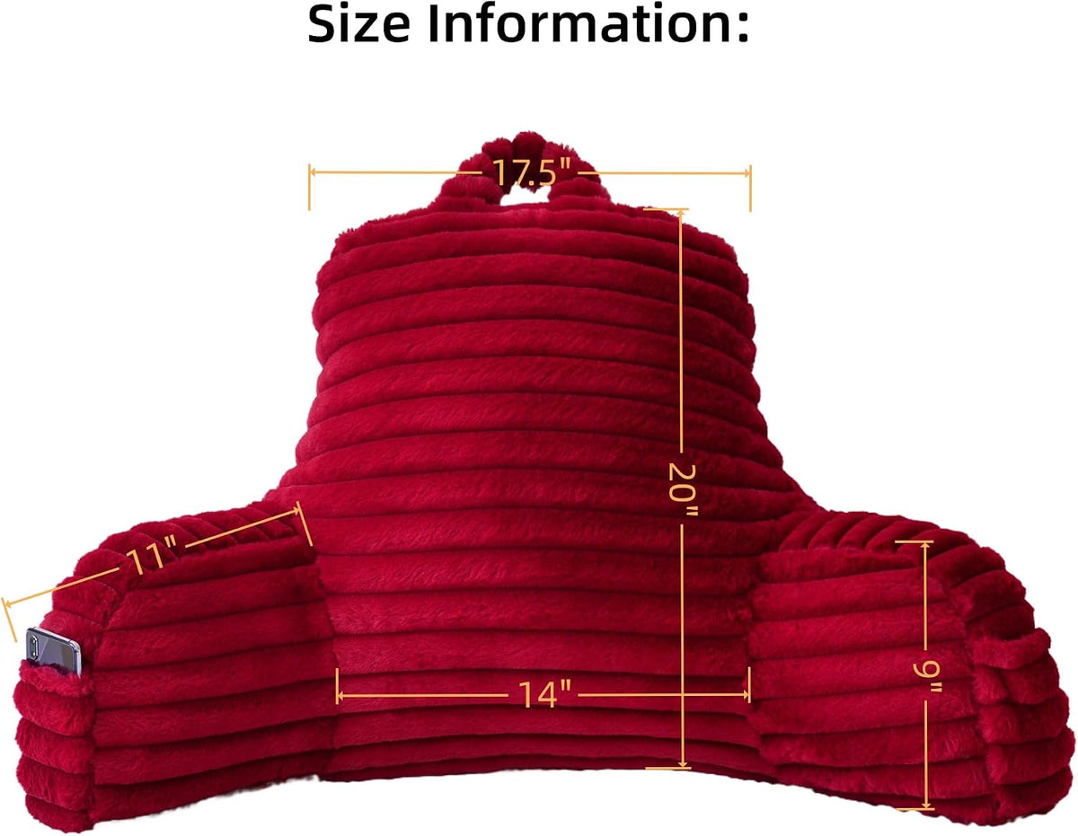 Large Reading Pillow for Adults, Back Support Pillow for Sitting Up in Bed with Arms, Couch for Lounging Bedrest, Pink