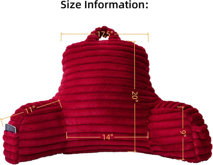 Large Reading Pillow for Adults, Back Support Pillow for Sitting Up in Bed with Arms, Couch for Lounging Bedrest, Pink
