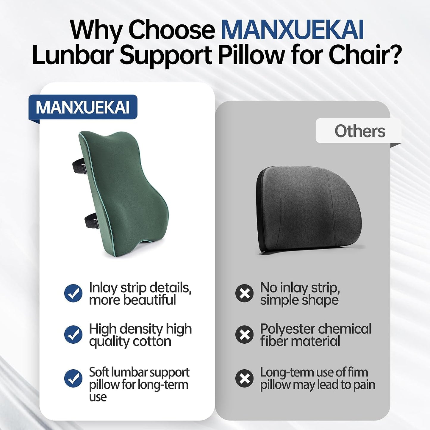 Soft Comfortable Memory Lumbar Support Pillow Back Cushion for Offic | Built-In Adjustable Straps Secure Reduce Back Soreness Pressure Distribution Breathable Premium Fabric Long-lasting Support
