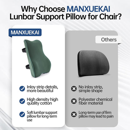 Soft Comfortable Memory Lumbar Support Pillow Back Cushion for Offic | Built-In Adjustable Straps Secure Reduce Back Soreness Pressure Distribution Breathable Premium Fabric Long-lasting Support