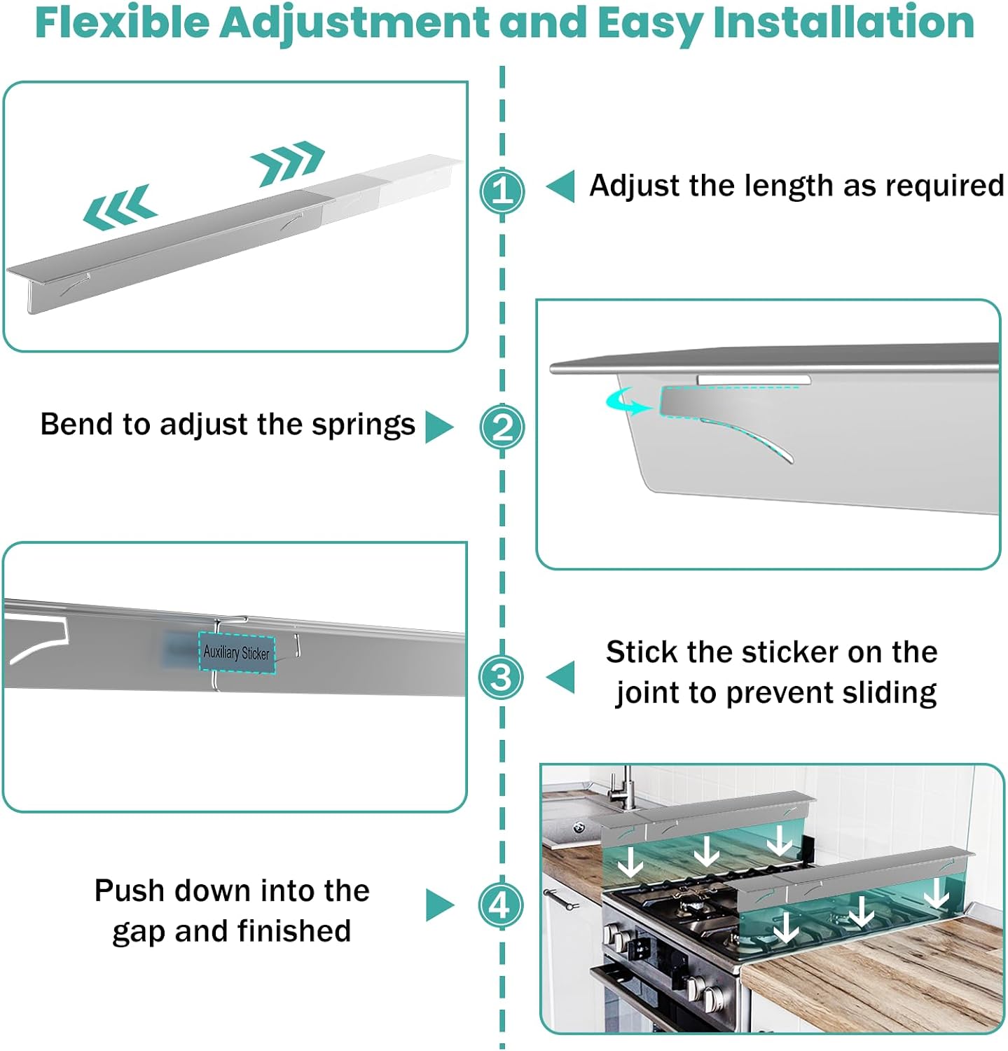 Stove Gap Covers 2PCS, Stove Gap Filler Stainless Steel,13.8'' to 27.5'' Adjustable Length,Range Trim Kit,Oven Stove Gap Guard Between Stovetop and Counter,Easy to Clean Heat Resistant, Black