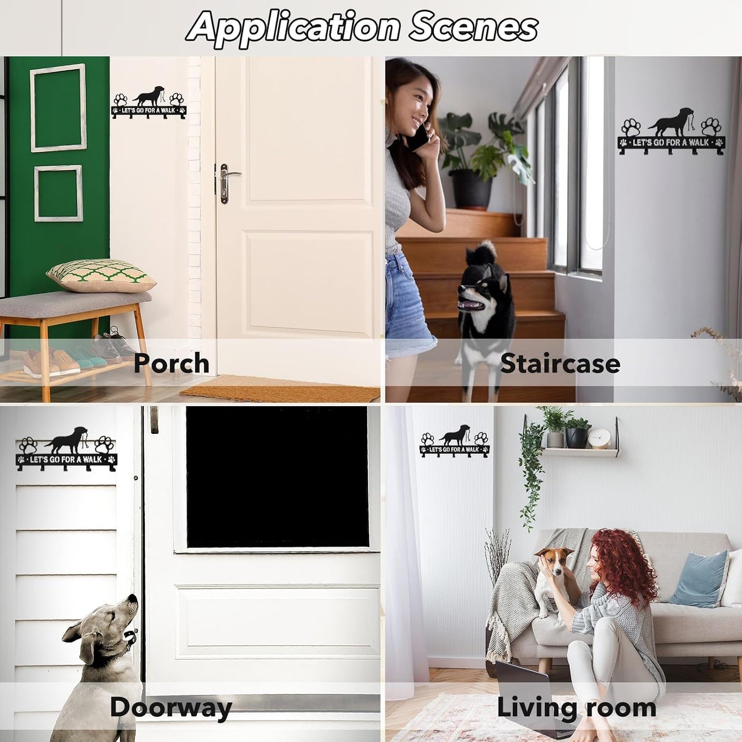 Iron Dog Leash Holder for Wall with 5-Hooks, Doorway Dog Hooks, Dog Accessory Holder