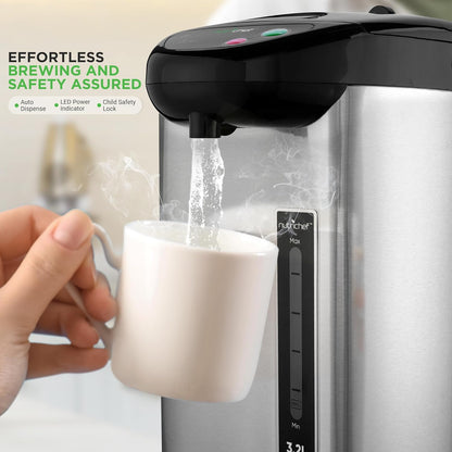 NutriChef 5.2 Qt Electric Water Kettle, Portable, Quick Heating, 5 Liter Digital Kettle with 5 Temperature Settings, Safety Lock, Stainless Steel, 3 Dispensing Options, 8.46" x 11.2" x 16.5"