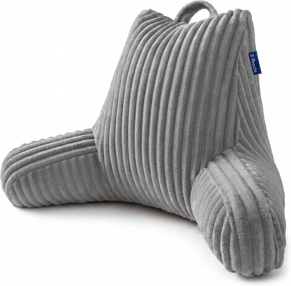Reading Pillow for Sitting up in Bed, Adjustable Memory Foam Bed Rest Pillow, Wide-wale Plush Cover Machine Washable, Neck Back and Lumbar Support Pillow-Grey