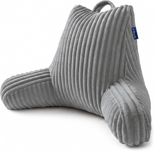 Reading Pillow for Sitting up in Bed, Adjustable Memory Foam Bed Rest Pillow, Wide-wale Plush Cover Machine Washable, Neck Back and Lumbar Support Pillow-Grey