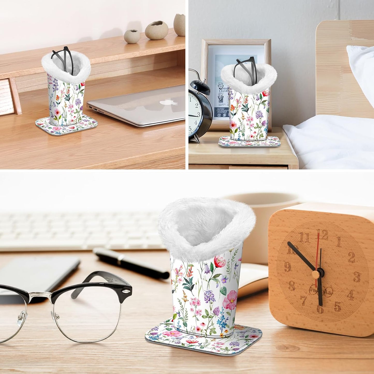 FINTIE Plush Lined Eyeglasses Holder, Glasses Stand Case For Nightstand | Soft Plush Lining, Bedside Eyeglasses Holder, Office Desktop Organizer, Small Item Storage, Anti-Scratch - Colors A
