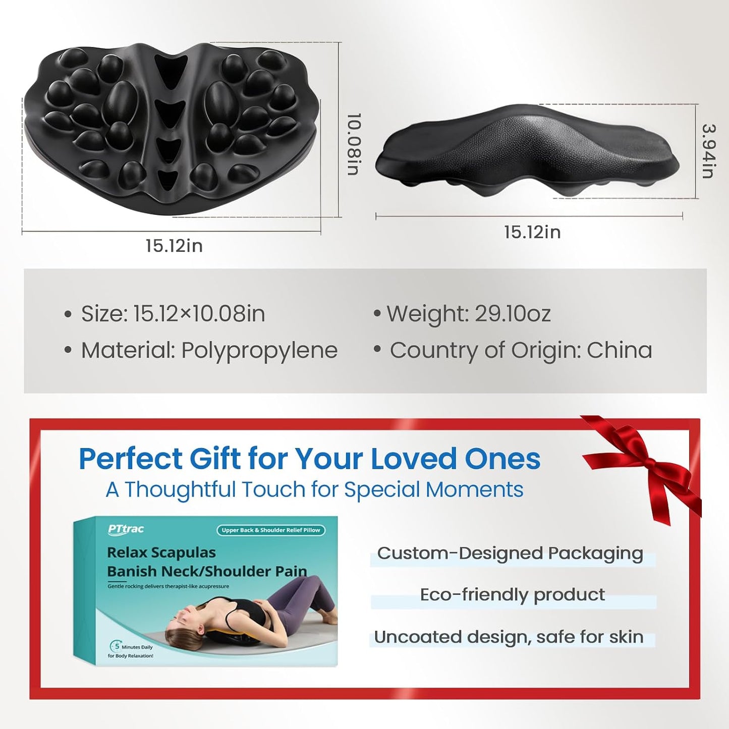 Upper Back Stretcher with 22 Pressure Points for Shoulder Blades | Firm high-density foam trigger point massager for shoulder blades, trapezius and upper back; body-weight pressure control