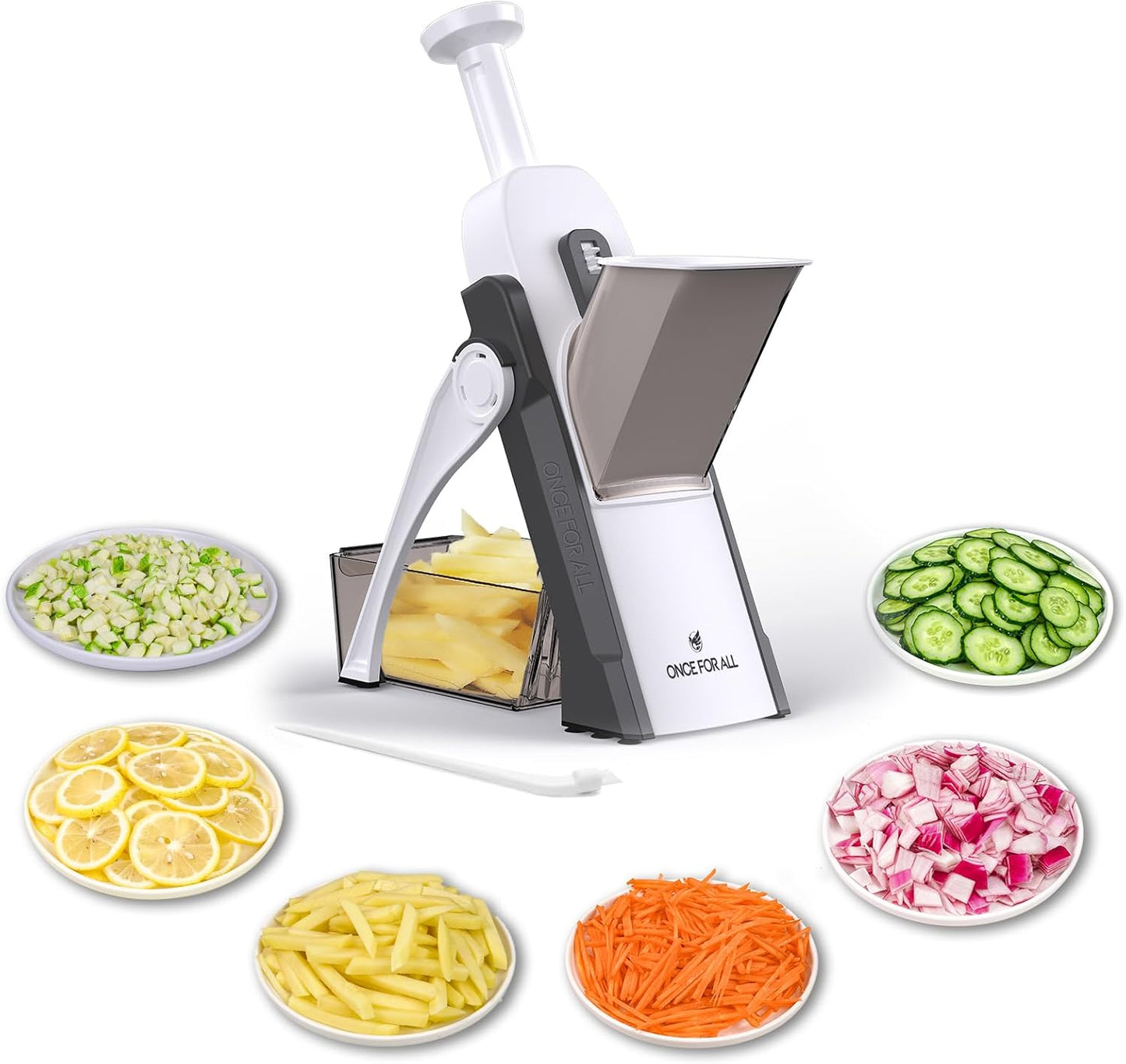 ONCE FOR ALL Safe Mandoline Slicer Plus, Bigger Size, Potato Slicer, Black | 0.1-8mm Adjustable Vegetable Food Chopper, Kitchen Mandoline Slicer Stainless Steel, Detachable Blade, Dishwasher-safe, Gift
