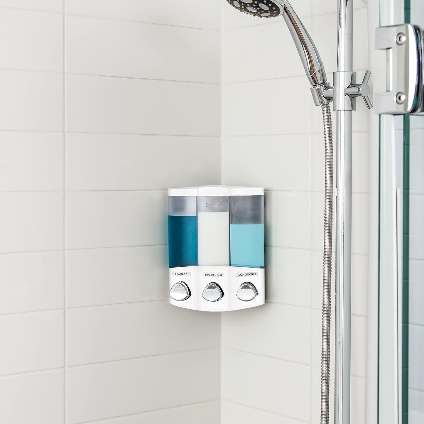 Better Living Products, White 76354 Euro Series TRIO 3-Chamber Soap and Shower Dispenser